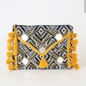 Boheme Mustard Yellow Mirrored Beaded Clutch